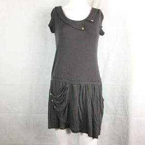 Aloha Dress Girls Sz L Gray Stretch‎ Knit Short Sleeve Mini Pockets